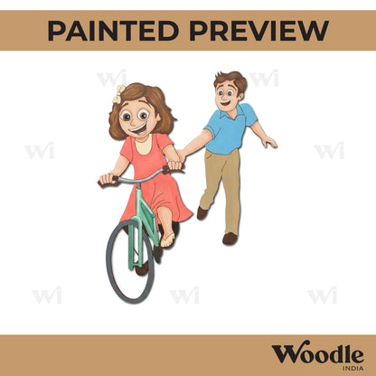 Father Teach Daughter To Ride Bicycle Pre Marked MDF Design 1