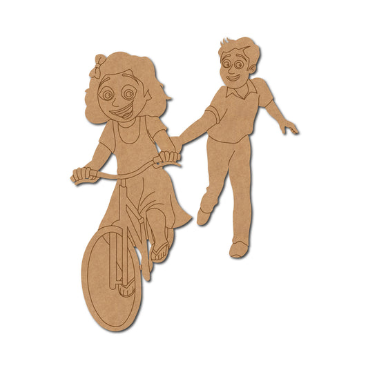 Father Teach Daughter To Ride Bicycle Pre Marked MDF Design 1