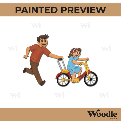 Father Teach Daughter To Ride Bicycle Pre Marked MDF Design 2