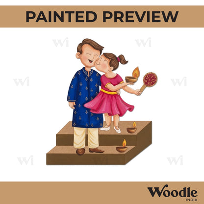 Father With Child Celebrating Diwali Pre Marked MDF Design 1