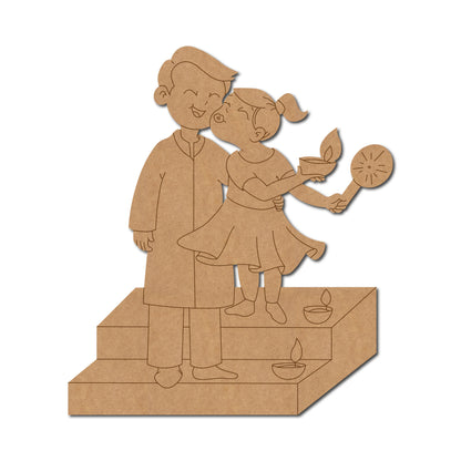 Father With Child Celebrating Diwali Pre Marked MDF Design 1