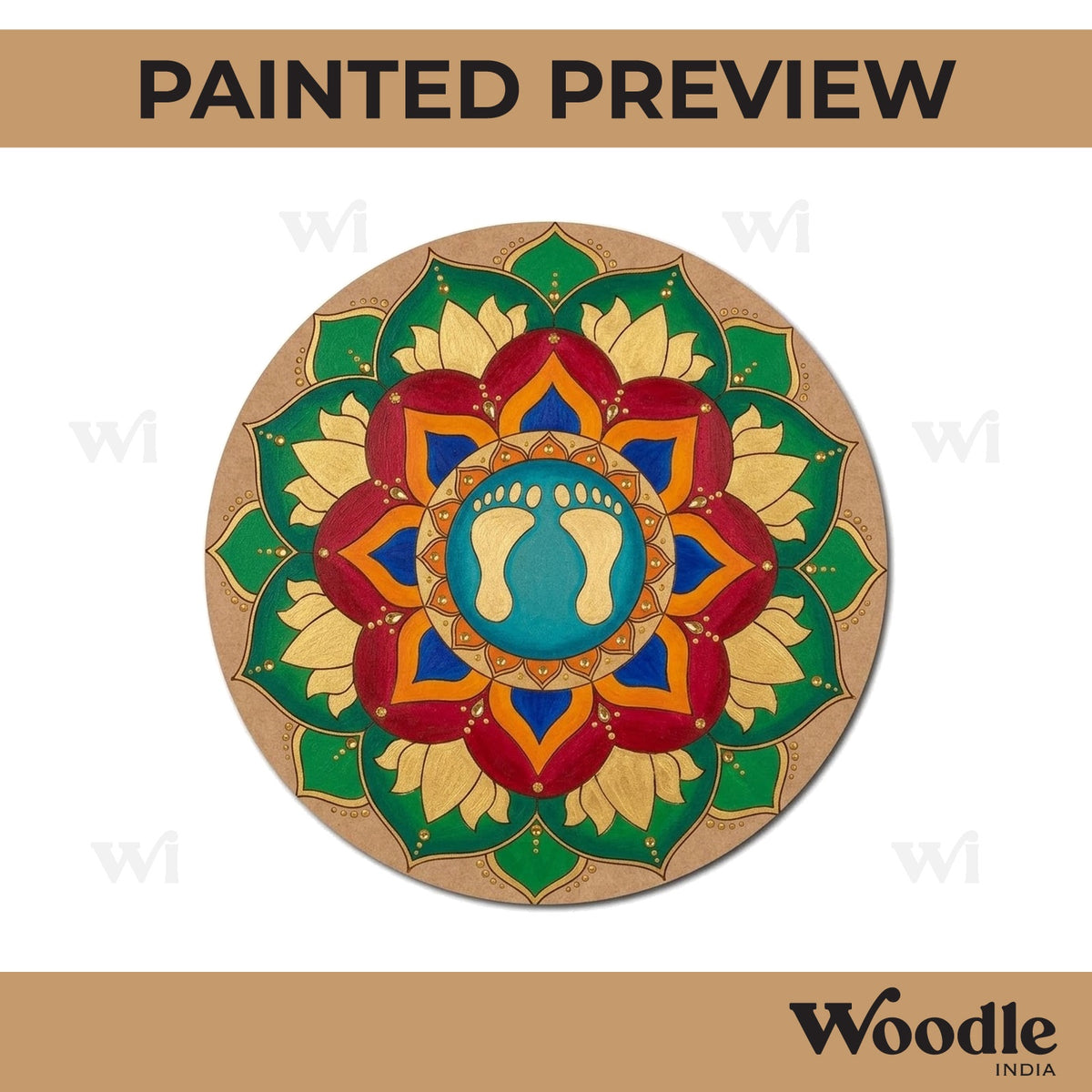Feet Lotus Mandala Pre Marked Round MDF Design 1