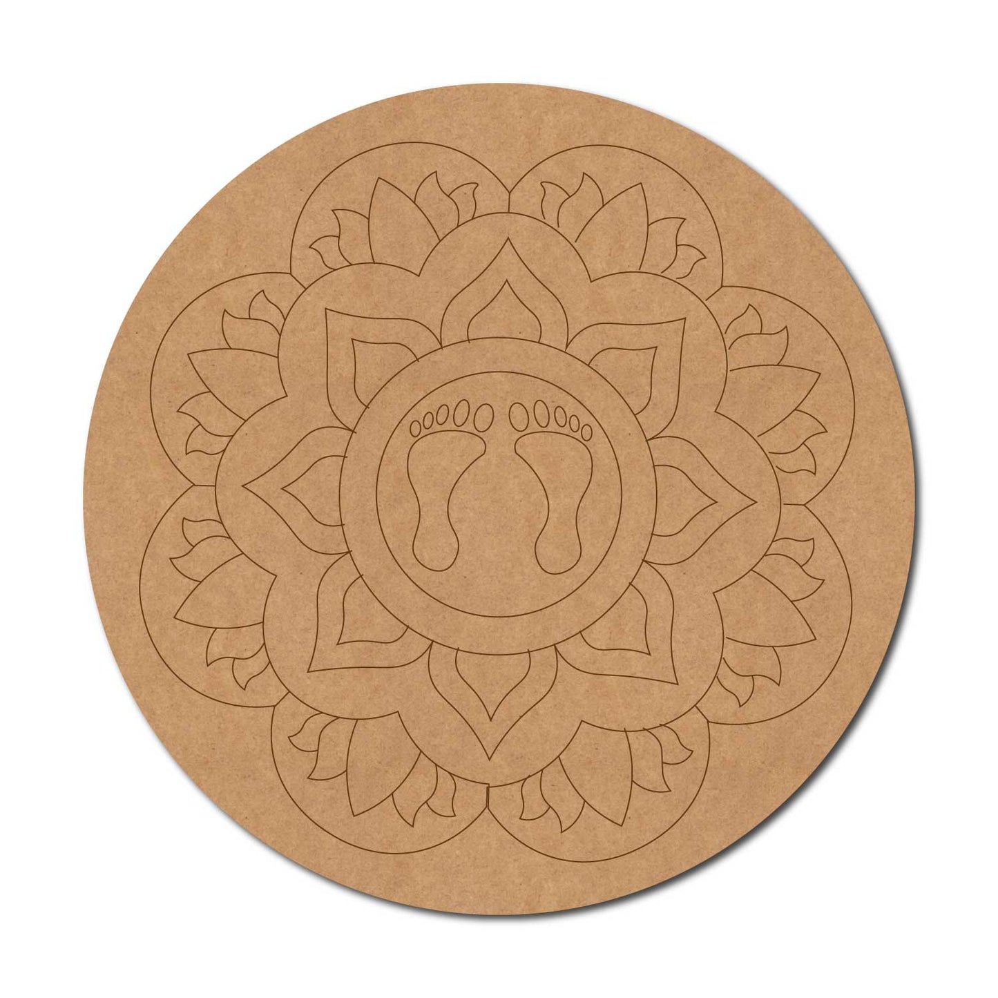 Feet Lotus Mandala Pre Marked Round MDF Design 1