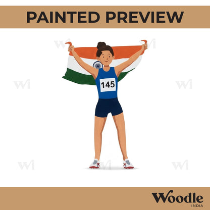 Female Wrestler With Flag Of India Pre Marked MDF Design 1