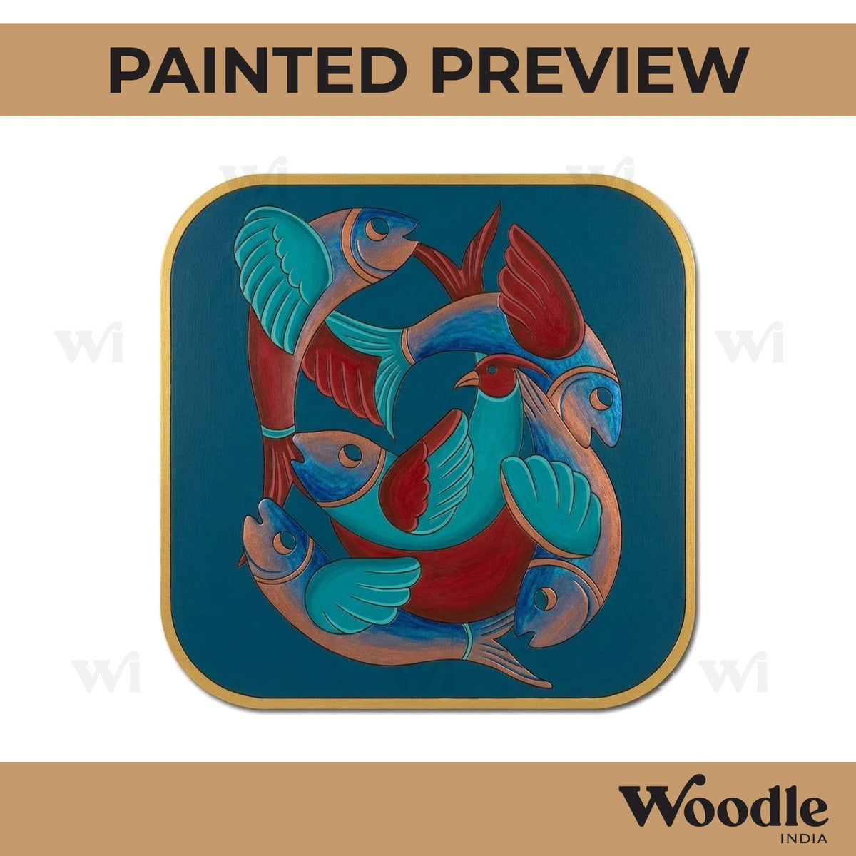 Fishes Gond Art Pre Marked Base MDF Design 1