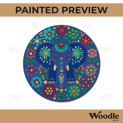 Floral Elephant Pre Marked Round MDF Design 1