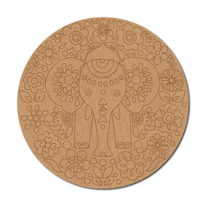 Floral Elephant Pre Marked Round MDF Design 1