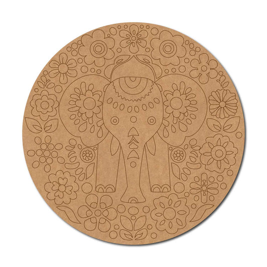 Floral Elephant Pre Marked Round MDF Design 1