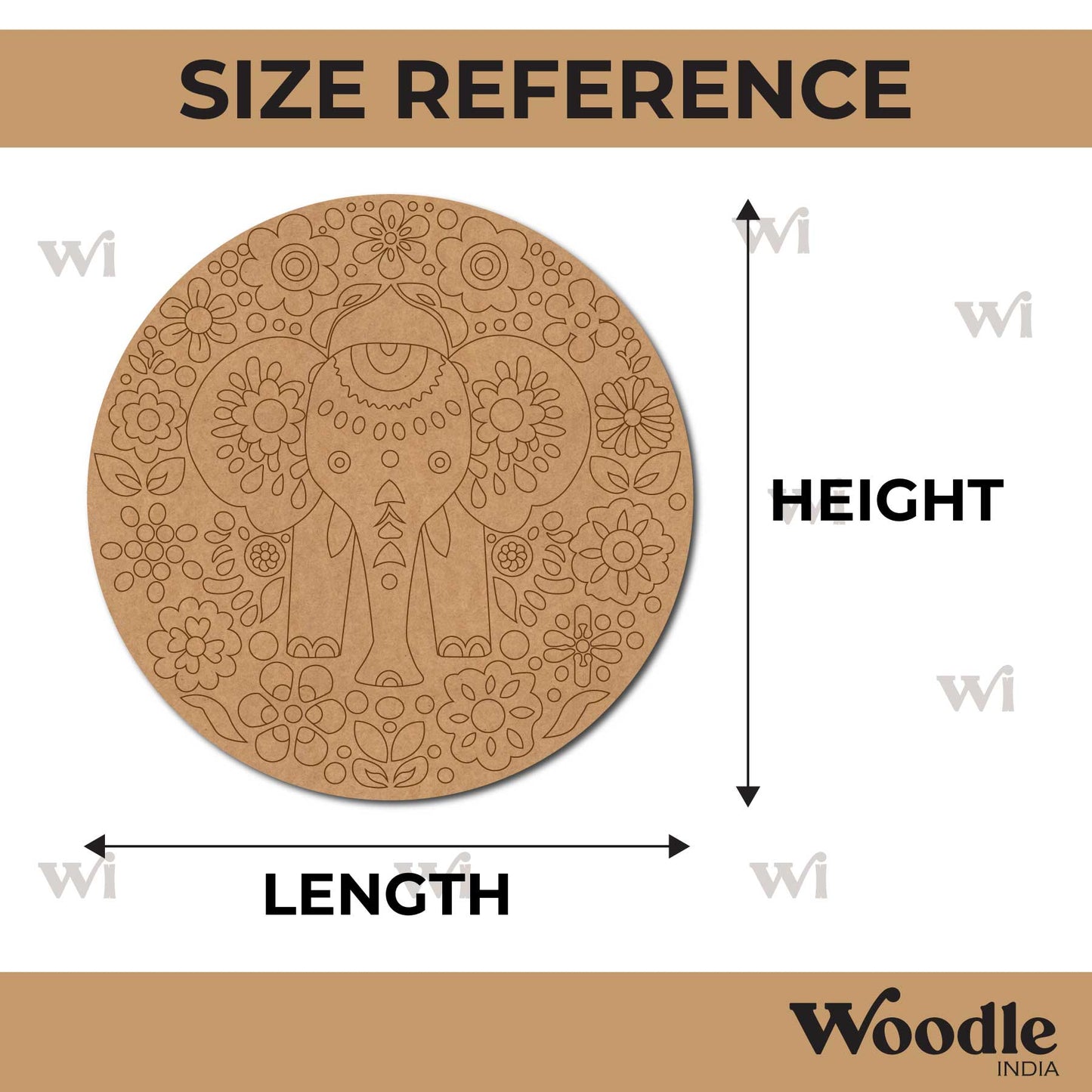 Floral Elephant Pre Marked Round MDF Design 1