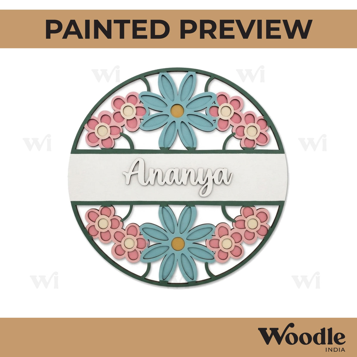 Floral Round Nameplate MDF Design 1