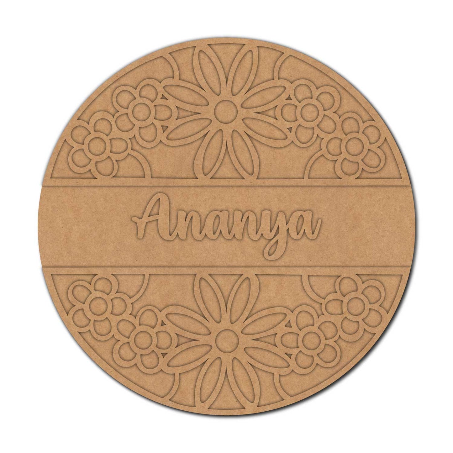 Floral Round Nameplate MDF Design 1
