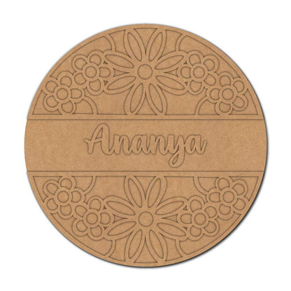 Floral Round Nameplate MDF Design 1