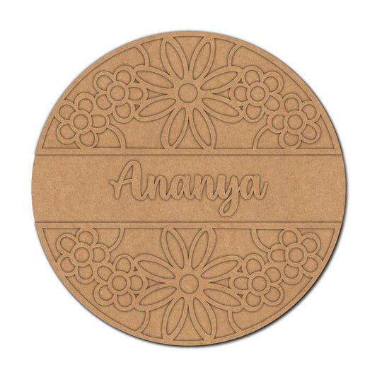 Floral Round Nameplate MDF Design 1
