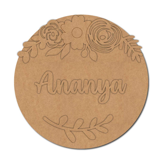 Floral Round Nameplate MDF Design 2