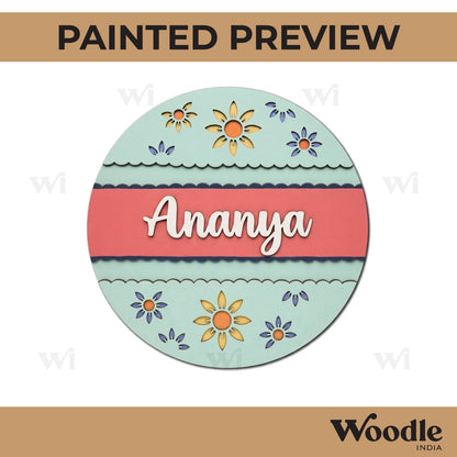 Floral Round Nameplate MDF Design 3