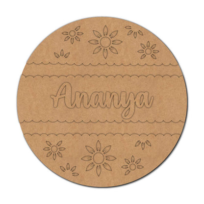 Floral Round Nameplate MDF Design 3