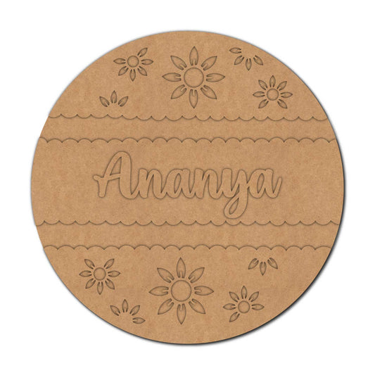 Floral Round Nameplate MDF Design 3
