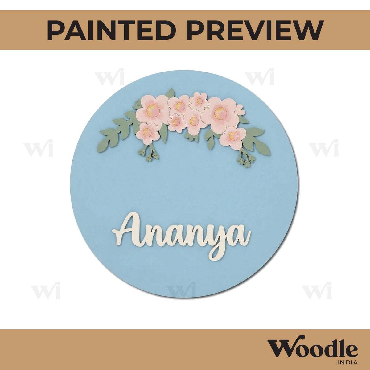Floral Round Nameplate MDF Design 4