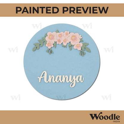 Floral Round Nameplate MDF Design 4