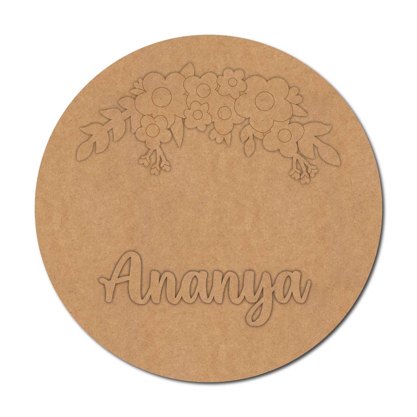 Floral Round Nameplate MDF Design 4