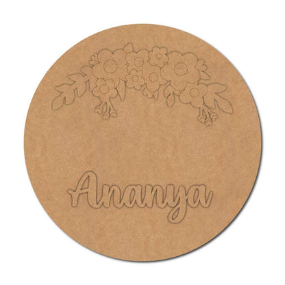 Floral Round Nameplate MDF Design 4