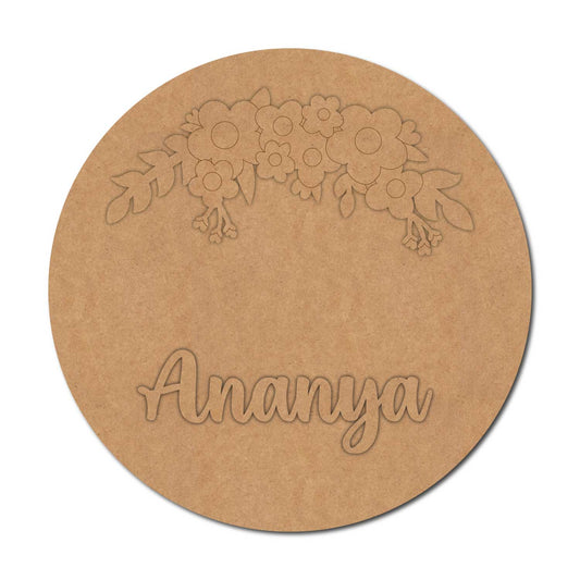 Floral Round Nameplate MDF Design 4