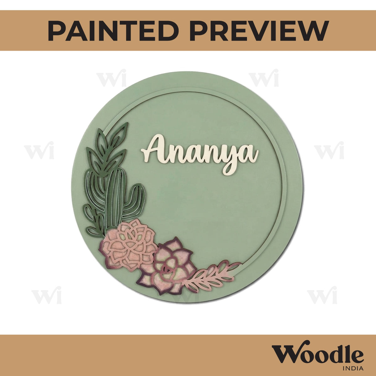 Floral Round Nameplate MDF Design 5