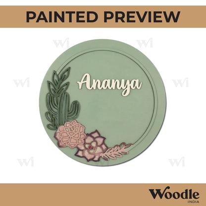 Floral Round Nameplate MDF Design 5
