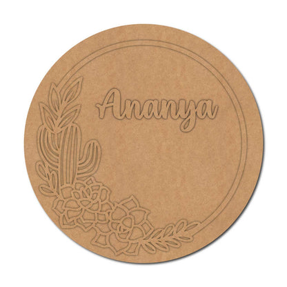 Floral Round Nameplate MDF Design 5