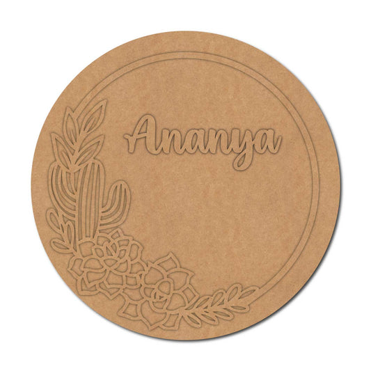 Floral Round Nameplate MDF Design 5
