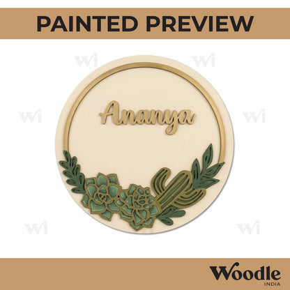 Flower Leaves Round Nameplate MDF Design 1