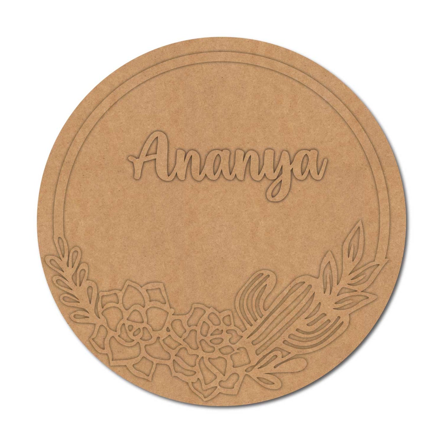 Flower Leaves Round Nameplate MDF Design 1