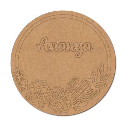 Flower Leaves Round Nameplate MDF Design 1