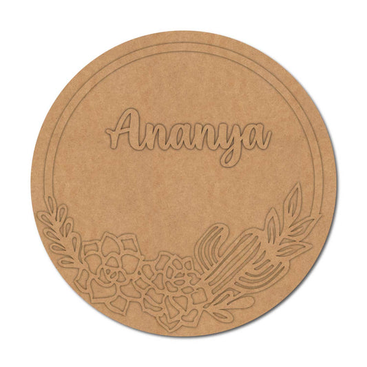 Flower Leaves Round Nameplate MDF Design 1