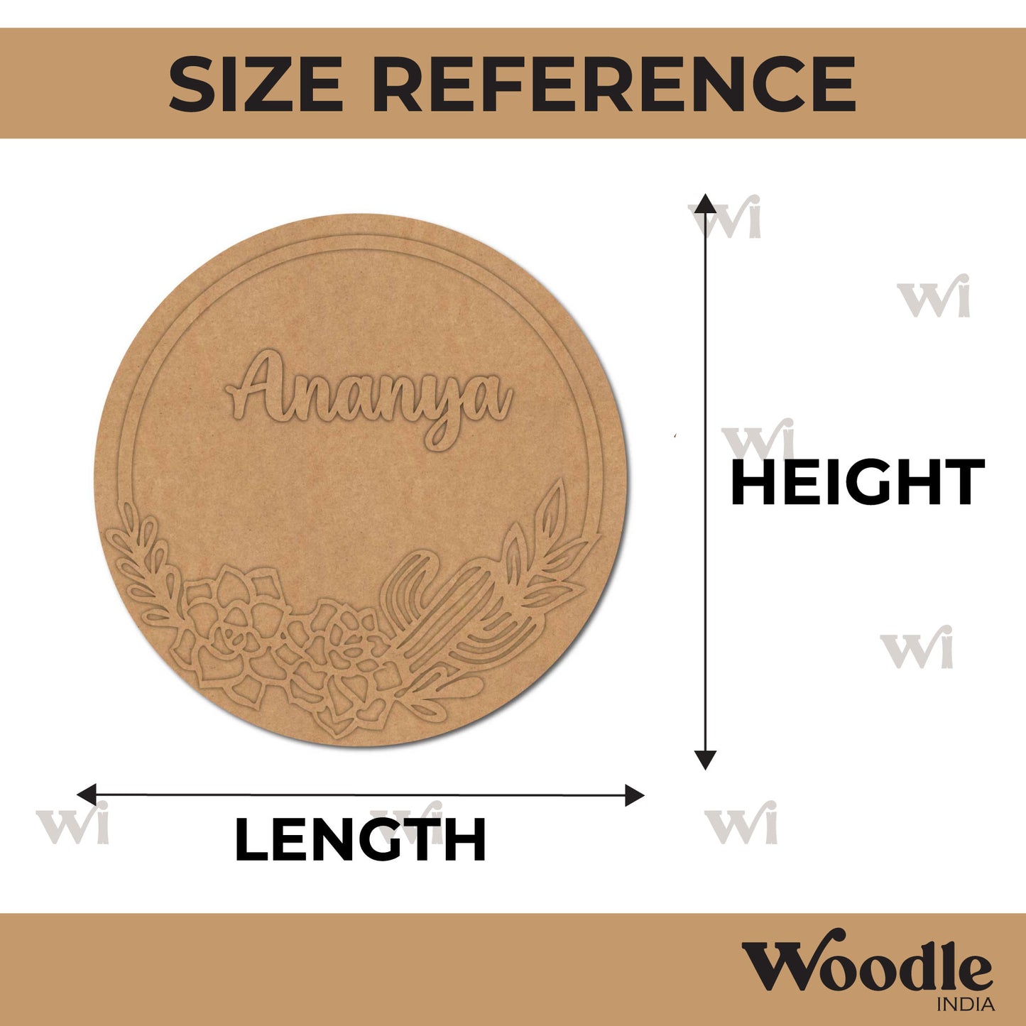 Flower Leaves Round Nameplate MDF Design 1