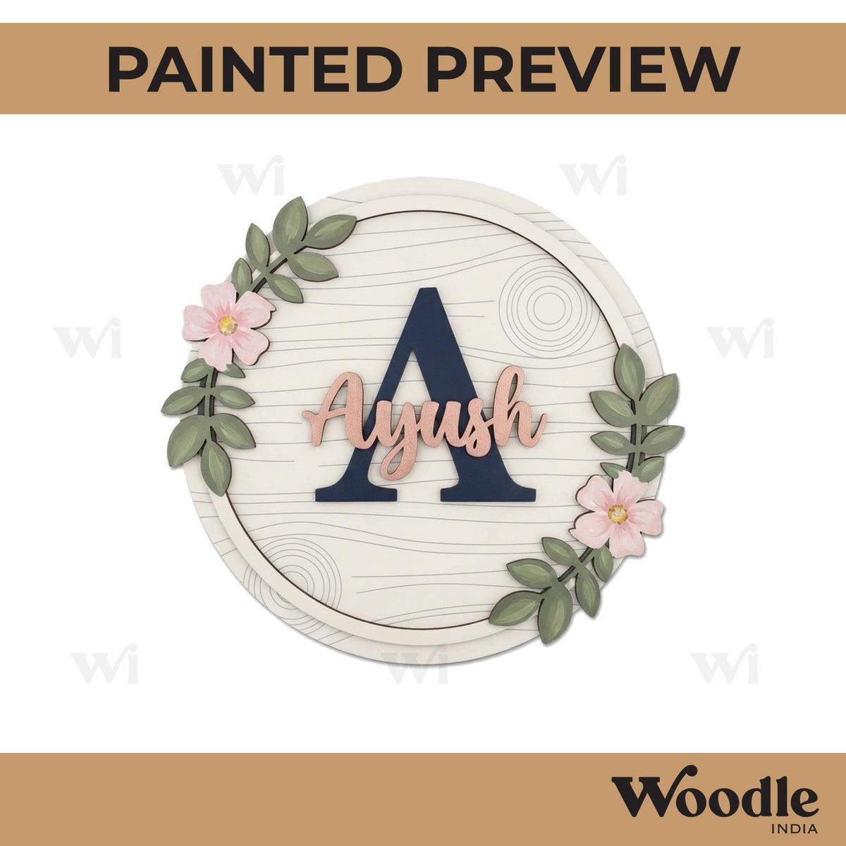 Flower Theme Nameplate MDF Design 1