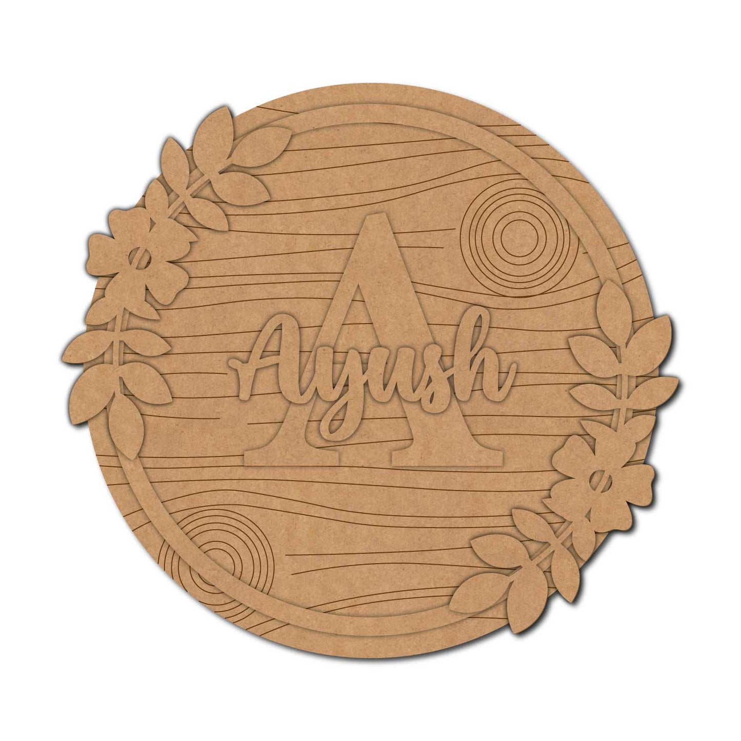 Flower Theme Nameplate MDF Design 1