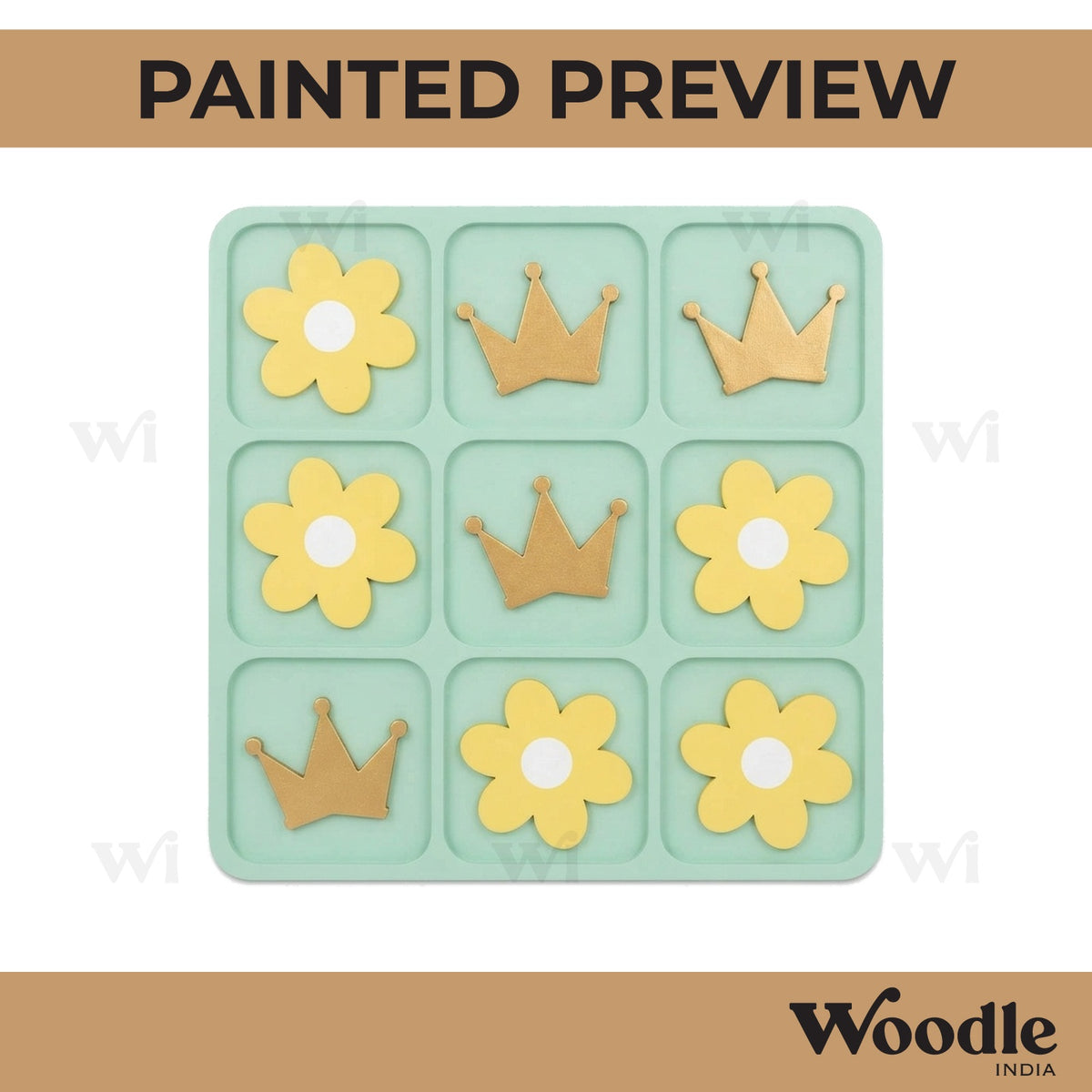 Flower Crown Tic Tac Toe Pre Marked MDF Design 1
