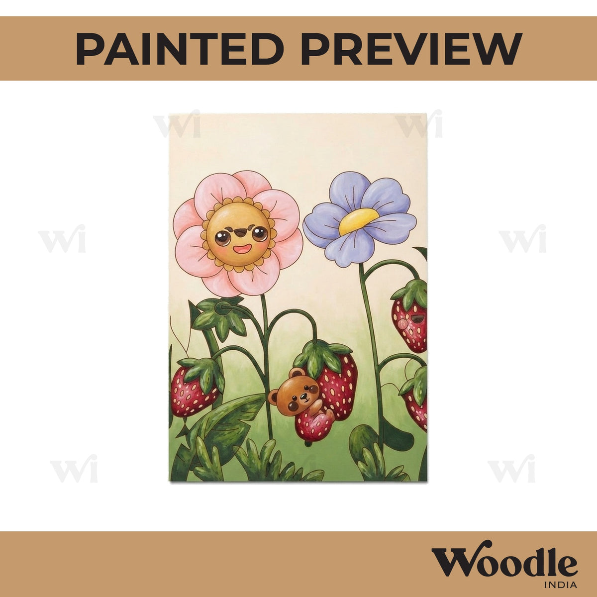 Flowers Strawberries Garden Pre Marked Rectangle MDF Design 1