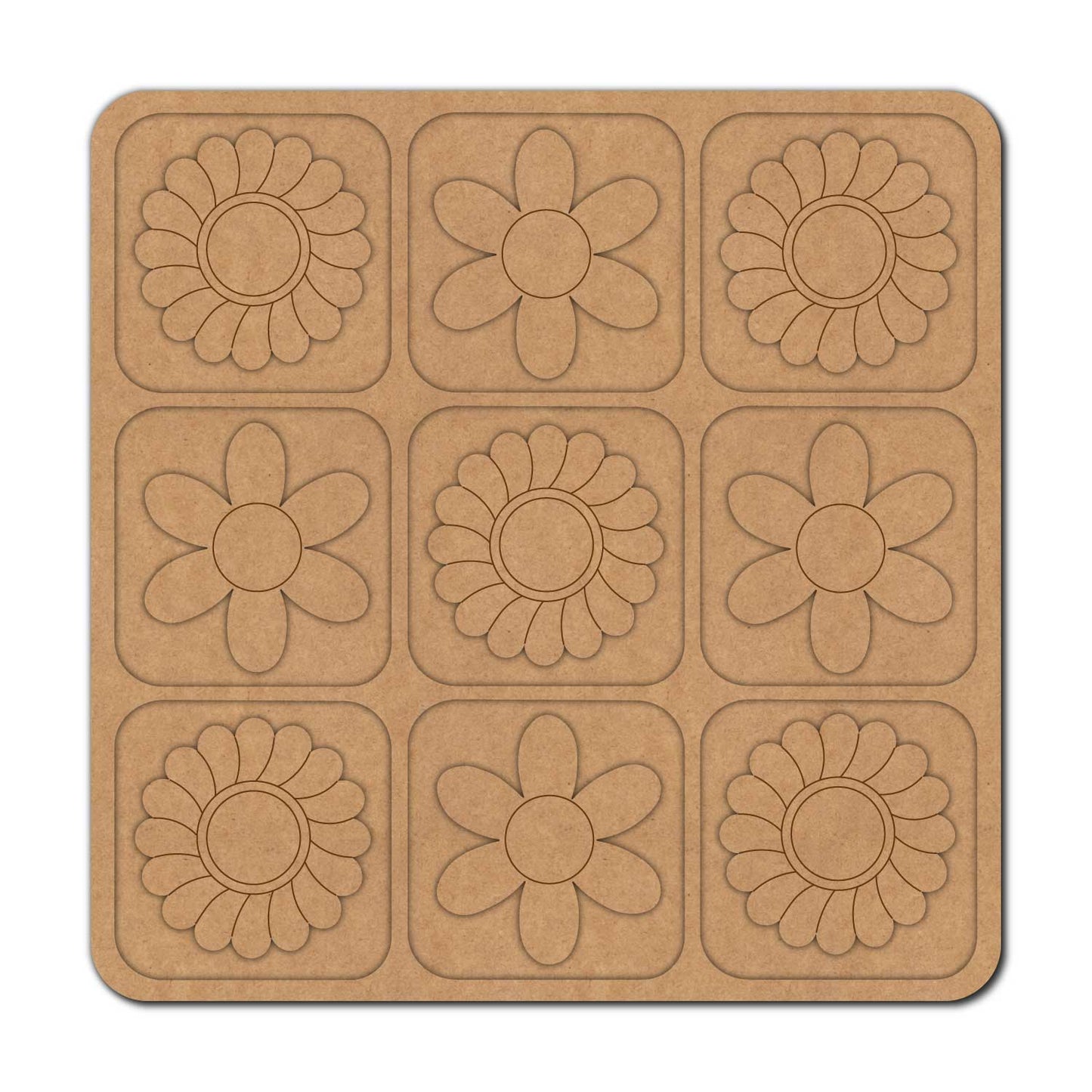 Flowers Tic Tac Toe Pre Marked MDF Design 1