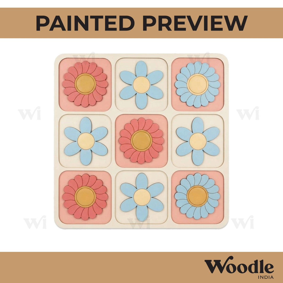 Flowers Tic Tac Toe Pre Marked MDF Design 1