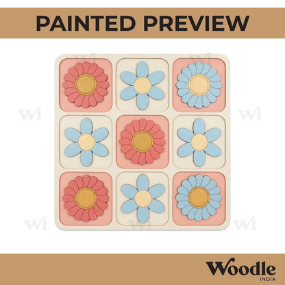 Flowers Tic Tac Toe Pre Marked MDF Design 1