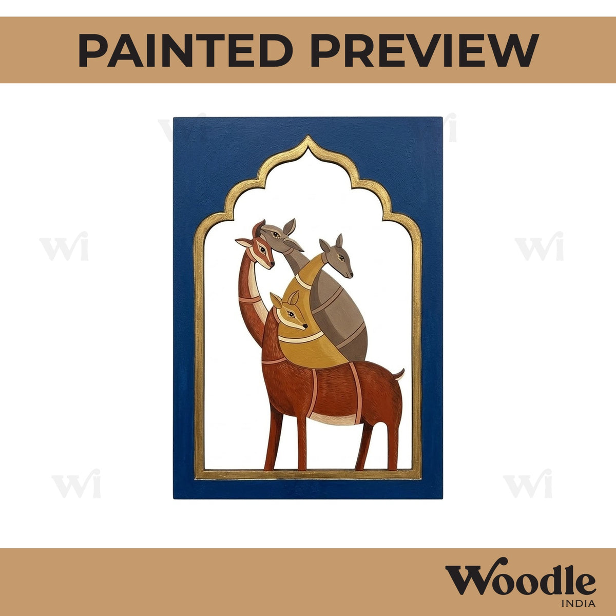 Folk Deer Family Jharokha Pre Marked MDF Design 1