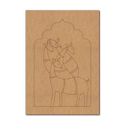 Folk Deer Family Jharokha Pre Marked MDF Design 1