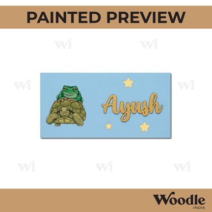 Frog On Tortoise Kids Nameplate MDF Design 1