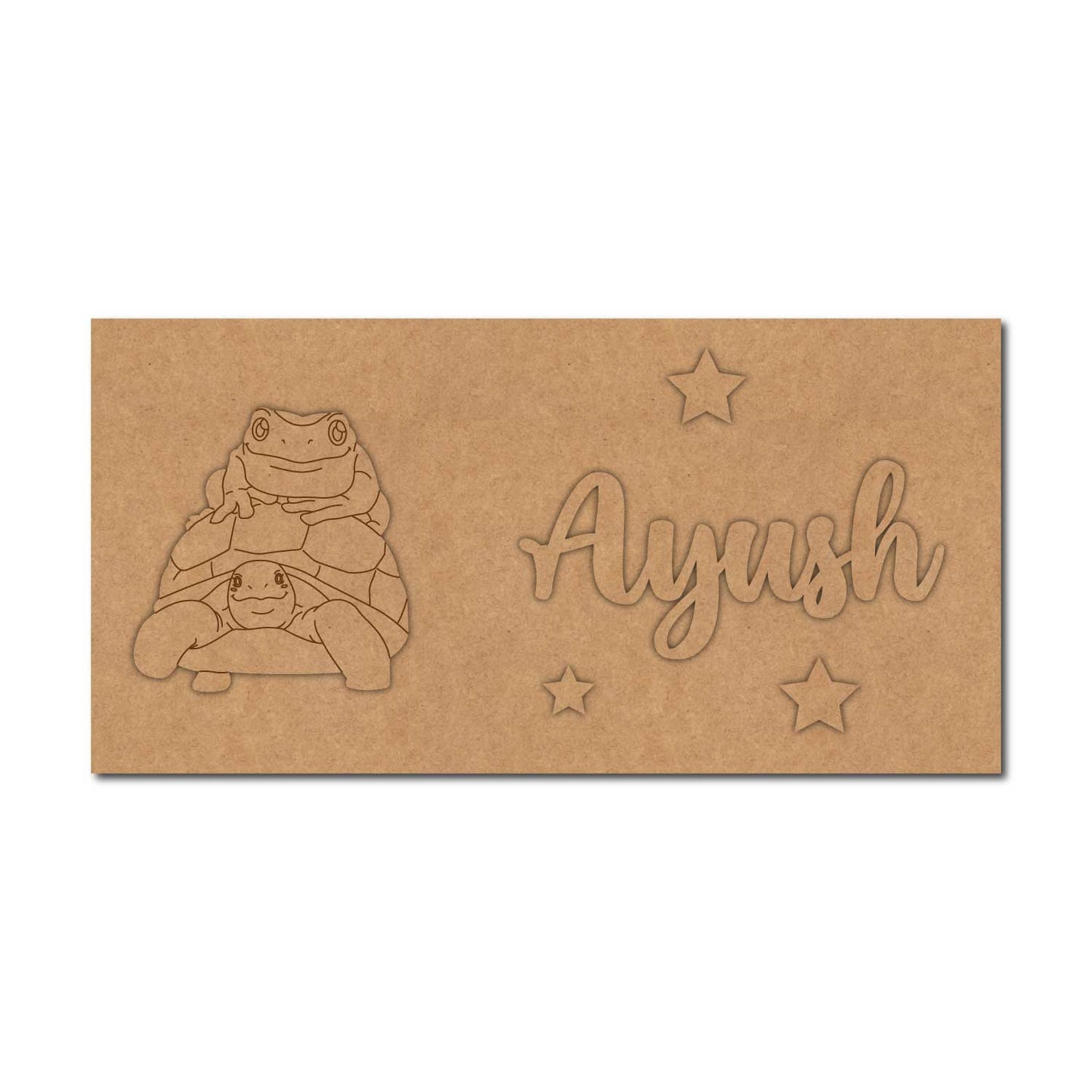 Frog On Tortoise Kids Nameplate MDF Design 1