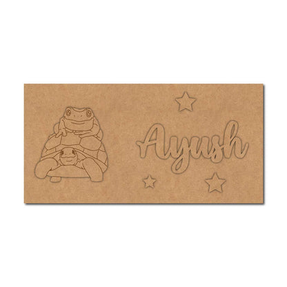 Frog On Tortoise Kids Nameplate MDF Design 1