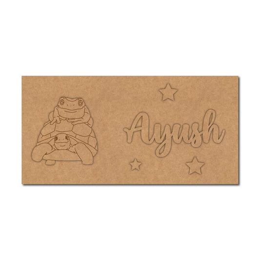 Frog On Tortoise Kids Nameplate MDF Design 1