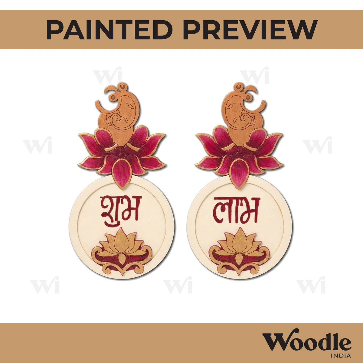 Ganesha Lotus Shubh Labh Pre Marked Base MDF Design 1