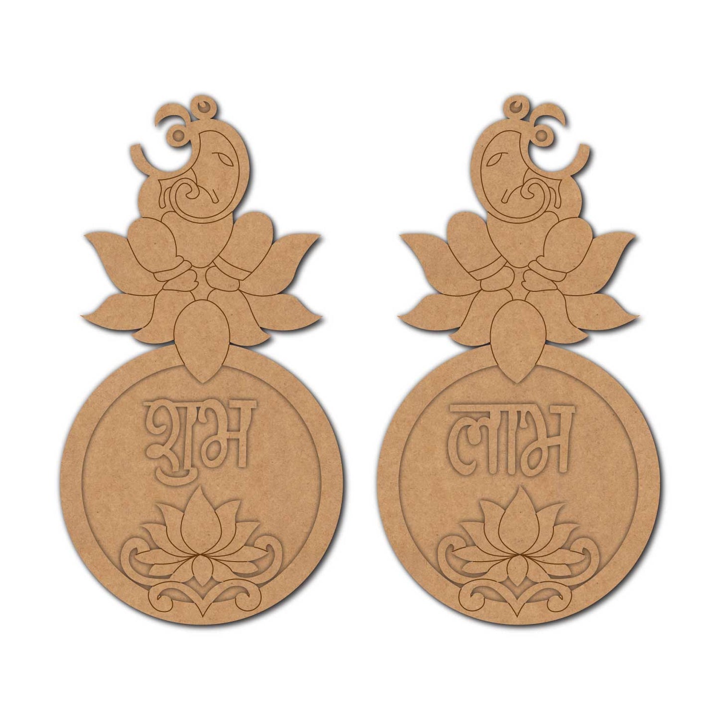 Ganesha Lotus Shubh Labh Pre Marked Base MDF Design 1